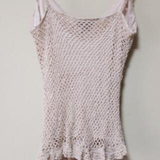 急募🔊未使用に近い❕裏地付き ベージュ リボン 透け感 調節可の画像