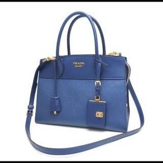 美品 PRADA プラダ レザー 2WAY ハンドバッグ 1BA046 青系