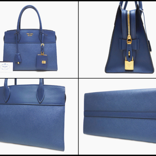 美品 PRADA プラダ レザー 2WAY ハンドバッグ 1BA046 青系
