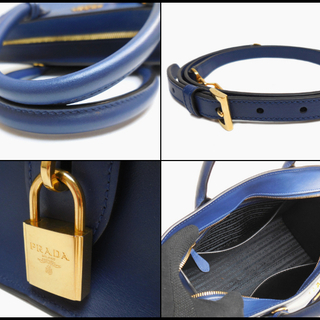 美品 PRADA プラダ レザー 2WAY ハンドバッグ 1BA046 青系