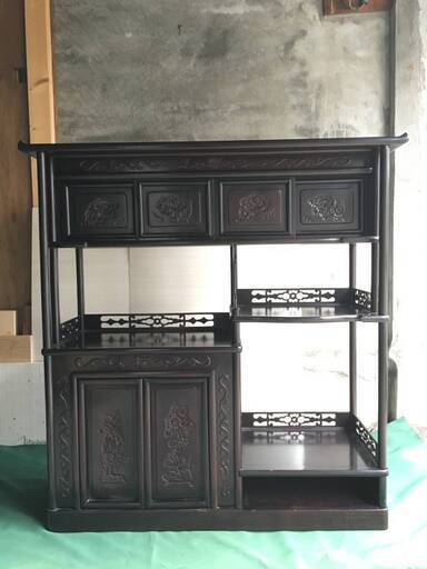 入手困難品 高級 茶箪笥 アンティーク 日本製 古物 茶道具 茶道 黒檀 紫檀 透かし細工