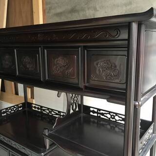 入手困難品 高級 茶箪笥 アンティーク 日本製 古物 茶道具 茶道 黒檀 紫檀 透かし細工の画像