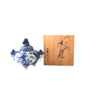 九谷焼 直作　三足香炉 獅子摘み蓋 香道具 