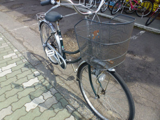 26インチ 自転車 3段切替付き シティサイクル カゴ付き ママチャリ 深緑 通勤通学 