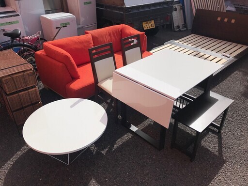 伸縮　ダイニングテーブルセット　ホワイト【中古品】