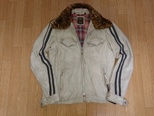 ★schott★ショット革ジャン  レアモデル  脱着可能ヒョウ柄ファー仕様　汚し加工ホワイト