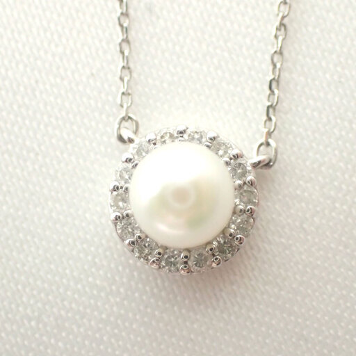 E333 ツツミ TSUTSUMI K18WG パール 真珠 ダイヤ ネックレス