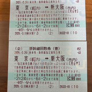 東京⇄新大阪間 指定席2枚セット　6月2日有効！