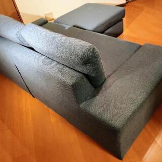 ソファ ２人掛け スツール付 ブルーの画像