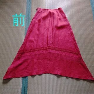 MISS ALICE 赤の麻のロングスカート ペチコート付き