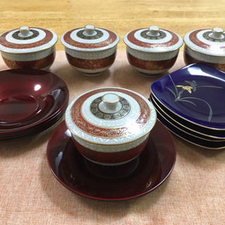九谷焼 蓋つき茶器、小皿セット 【食器】