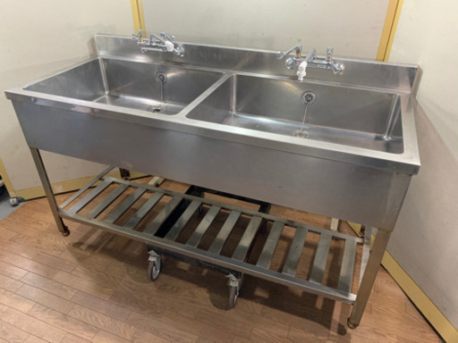 業務用　ステンレス製　2層シンク流し台　蛇口付き　W1500xD600xH800mm