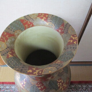 価格交渉可能：陶器 大型飾り壺  薩摩焼？・武者絵 花器 置物  オブジェ  高さ93ｃｍ