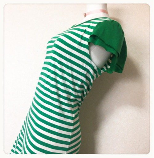 ご購入者様決定 [JANUS COUTURE]ボーダーワンピース ルームウェア 緑 後ろ可愛い