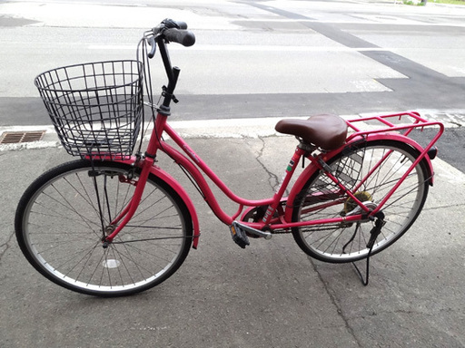 ママチャリ 26インチ シマノ6段変速 ピンク 鍵付き 荷台付き ドレスガード付き シティサイクル 自転車 札幌市 平岸