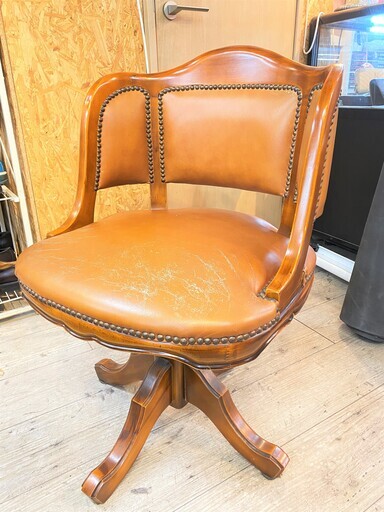 アンティークレザー 猫脚 回転チェア ブラウン★買取帝国 志木店