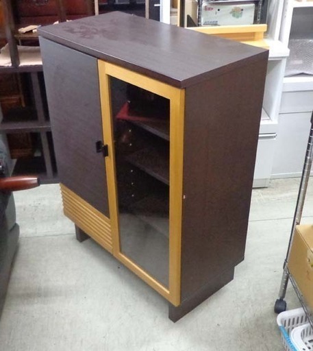 食器棚 幅80cm キッチン収納 キャビネット リビングボード ダークブラウン/ナチュラル  南12条店