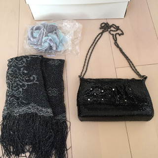 バッグ ショール コサージュ 結婚式3点セットの画像