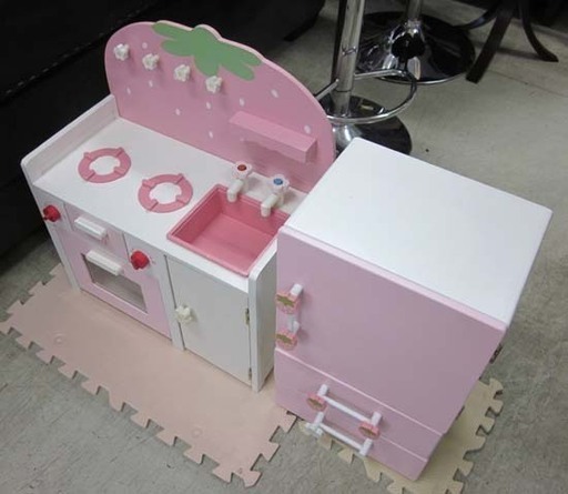 南12条店 マザーガーデン 木のおままごと システムグリルキッチン&冷蔵庫セット ピンク