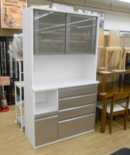 松田家具 レンジボード 幅118×奥行47×高さ205.5cm 食器棚 キッチンボード 収納 スライドレール ☆ PayPay(ペイペイ)決済可能 ☆ 札幌市 清田区 平岡