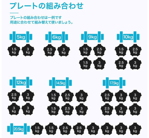 【格安】ダンベル　20kg バーベル　可変