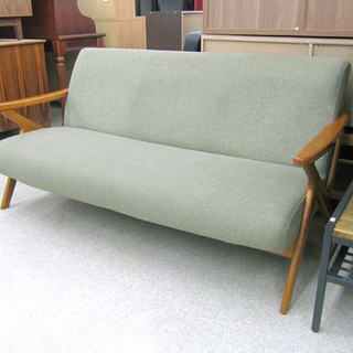 2人掛け ファブリックソファ 木枠 木製フレーム グリーン系 2シータｰ