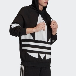 新品★正規品 タグ付  L adidas アディダス オリジナルス スウェット パーカー ビッグトレフォイル メンズ 黒 ブラック 白 FM9908 ロゴの画像