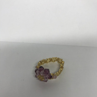ビーズ指輪　黄色&紫花の画像