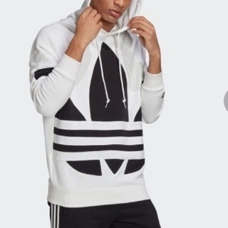 即決★正規品 タグ付 新品 L adidas アディダス オリジナルス スウェット パーカー ビッグトレフォイル メンズ 黒 ホワイト 白 FM9909 ロゴの画像