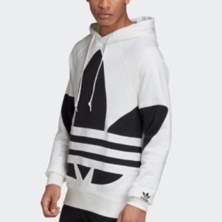 即決★正規品 タグ付 新品 L adidas アディダス オリジナルス スウェット パーカー ビッグトレフォイル メンズ 黒 ホワイト 白 FM9909 ロゴの画像