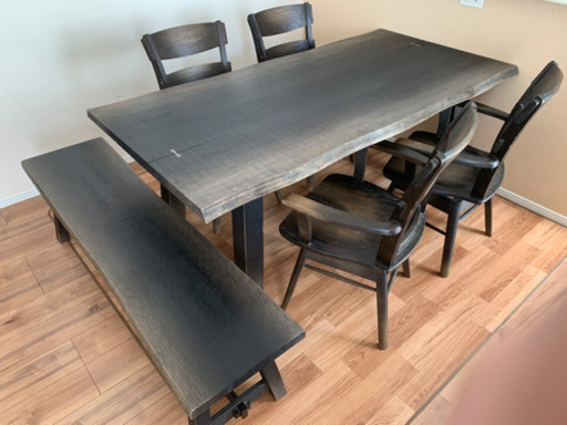 ダイニングテーブル　チェア　椅子　ベンチシート　セット★無垢