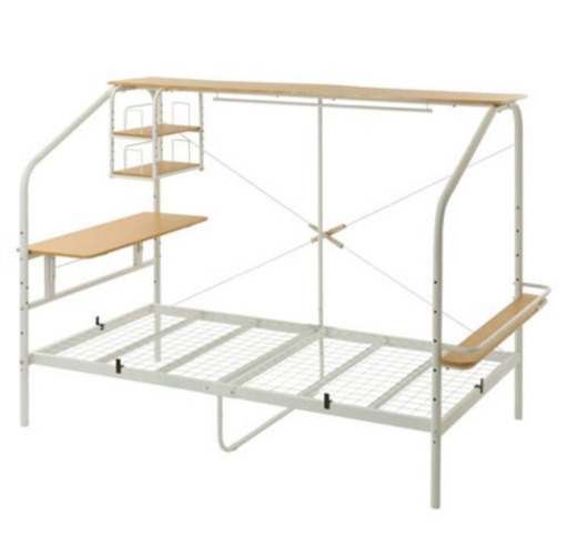 【値下げしました】シングルベッド 収納付き フレーム 携帯置き コンセント 棚 机 ベッド パイプ