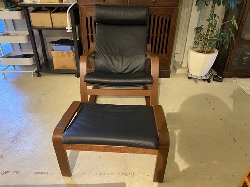 ロッキングチェア IKEA イケア ポエングシリーズ オットマン付き ブラック 中古品