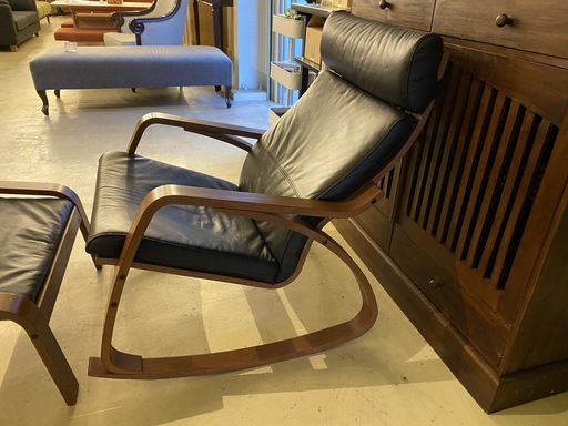 ロッキングチェア IKEA イケア ポエングシリーズ オットマン付き ブラック 中古品