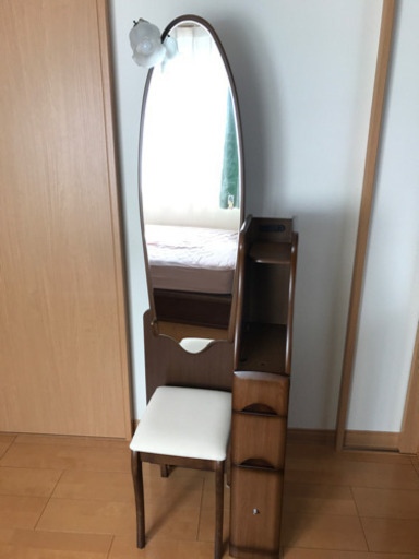 【値下げ】ドレッサー　鏡台　椅子付き　鈴木木工家具　姿見