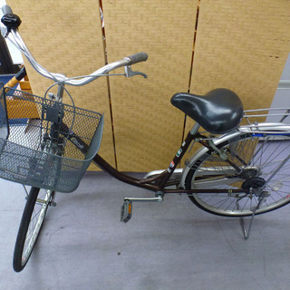 自転車 26インチ 切替なし 鍵付き ママチャリ シティサイクル 茶 ブラウン ブリヂストン/ビスケット BRIDGESTONE　