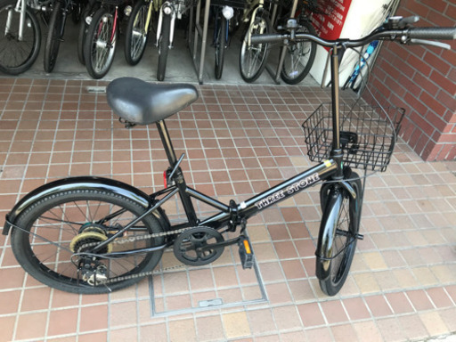 ★美品★20インチ　外装6段変速　かご付き折り畳み自転車　ブラック