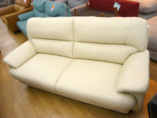 3人掛けソファ アイボリー 合皮 シンプル 幅177㎝　西岡店