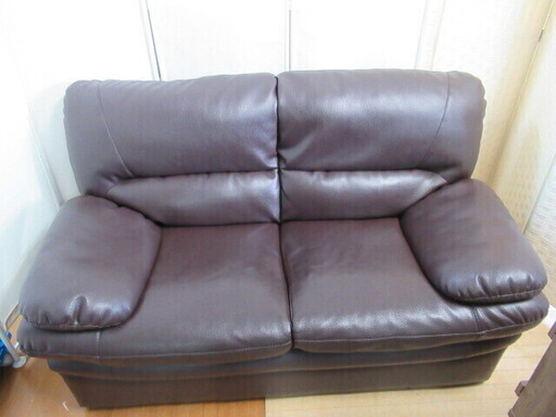 J1122/ソファ/2人掛け/ダークブラウン/合皮/艶あり/中古品/