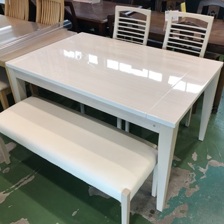 シギヤマ家具　伸長式ベンチダイニング4点SETの画像