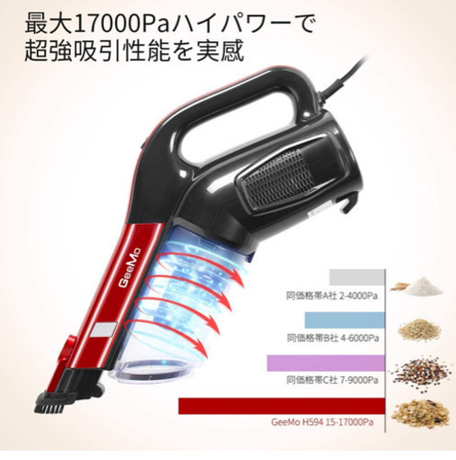 【新品未使用】掃除機 17000Pa 600W 最強力吸引 スティッククリーナー サイクロン式 ハンディ 2WAY コンパクト 超軽量