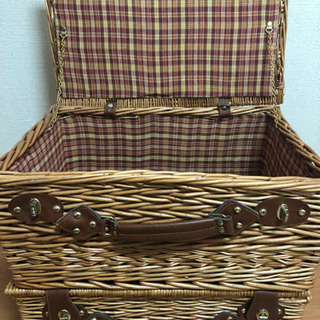 バスケットトランク 裏地付き 2個 ナチュラル チェック柄 差し上げますの画像