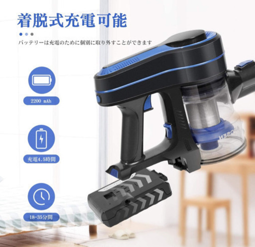 【新品未使用】コードレス掃除機 10kpa モーターヘッド搭載 伸縮型パイプ LEDランプ付き スティッククリーナー 35分間連続稼働