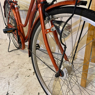 美車】LEDオートライト 26インチ 6段変速 シティサイクル オレンジ