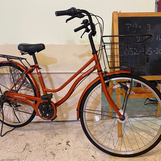 【【美車】LEDオートライト　26インチ　6段変速　シティサイクル　オレンジ 美車】LEDオートライト 26インチ 6段変速 シティサイクル オレンジ