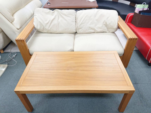【今こそ‼️家でのんびり】木枠フレーム2人掛けソファ ローテーブル セット