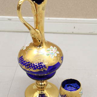 ヴィンテージ イタリア ベネチアガラス 金彩色絵 ハンドペイント フラワーベース ヴィンテージ イタリア ベネチアガラス 金彩色絵 ハンドペイント