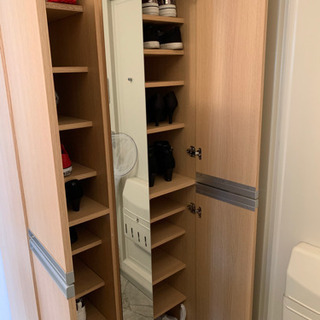 早い者勝ち！《美品》玄関収納 下駄箱 シューズボックス 靴収納 ミラー付 ナチュラルブラウンの画像