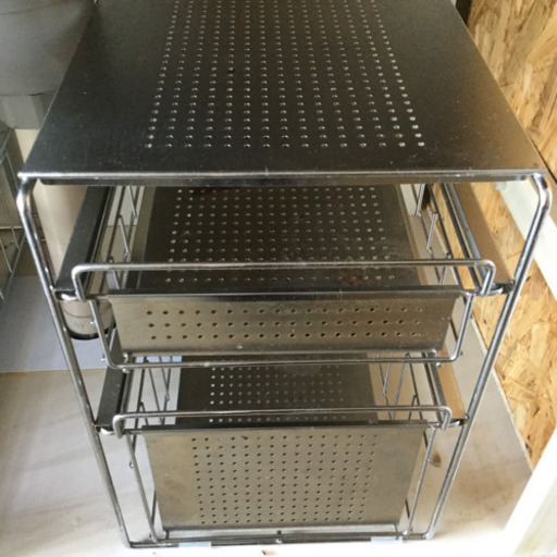 【ディノス】シンク下ステンレス製スライド収納　2セット