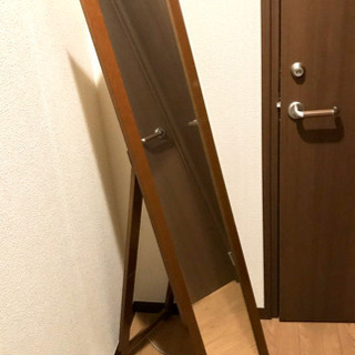 姿見　鏡　ミラー　木目　ブラウン